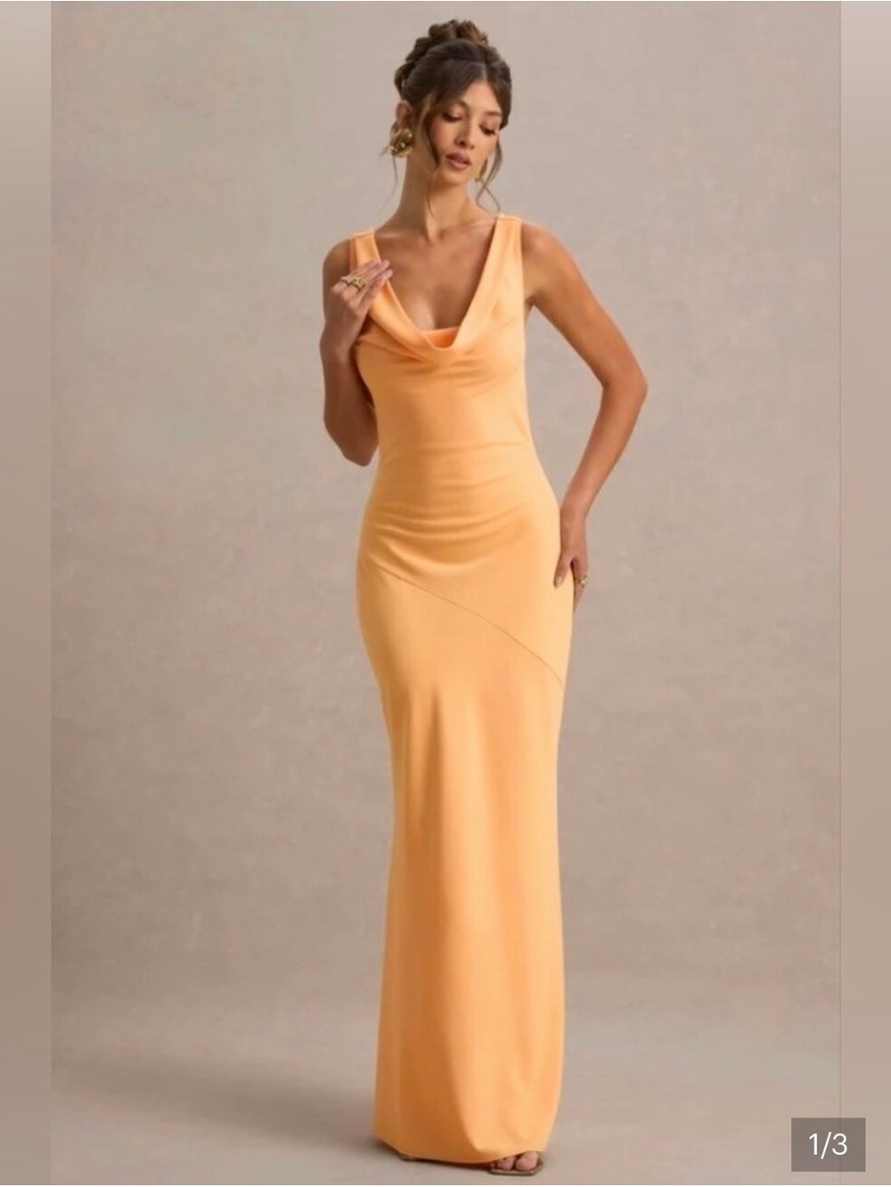 Club London Cowl Neck Maxi Dress in Peach
